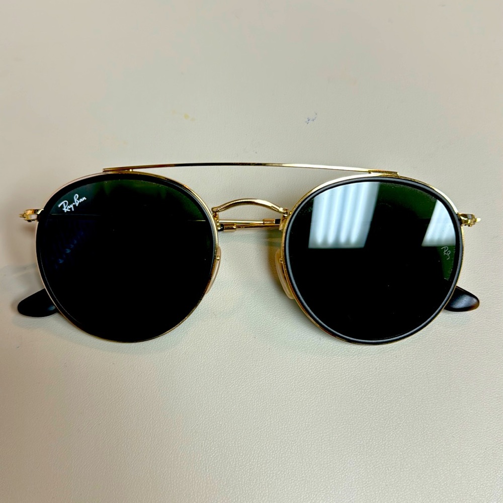 Ray-Ban RB3647 Round Double Bridge Polished Gold Frame with Grey Lenses